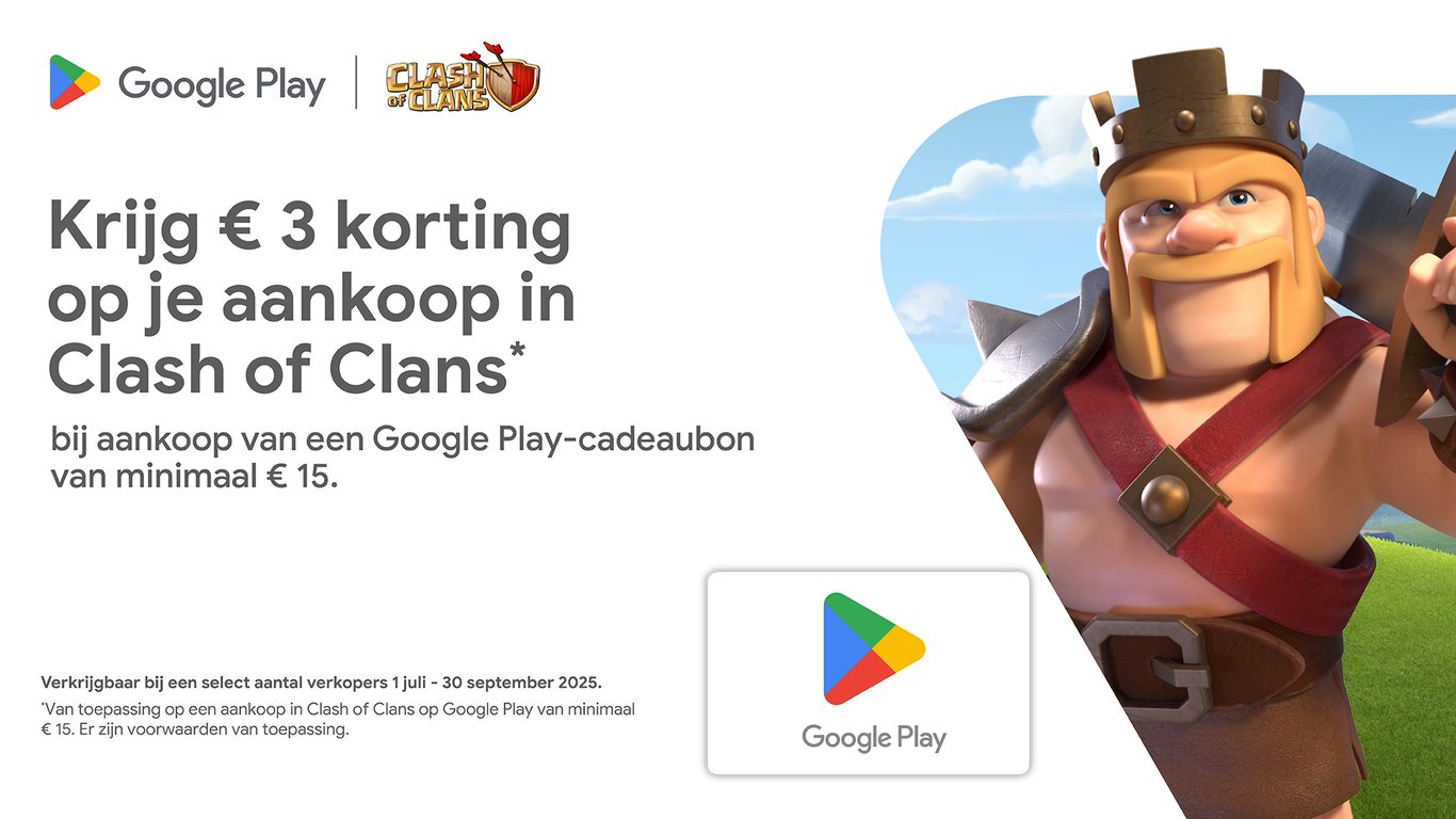 Wissel je Google Play kaart in en scoor €3 korting in Clash of Clans