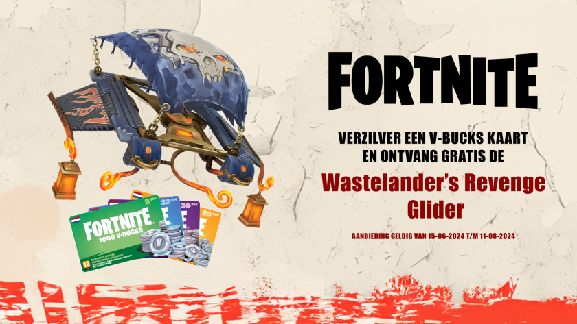 Ontvang tijdelijk de Wastelander’s Revenge Glider bij een V-Bucks kaart!