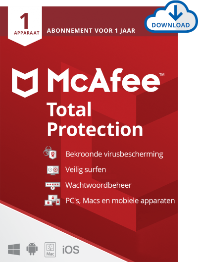 McAfee Total Protection | 1 Apparaat - 1 Jaar | Windows, Mac, iOS & Android